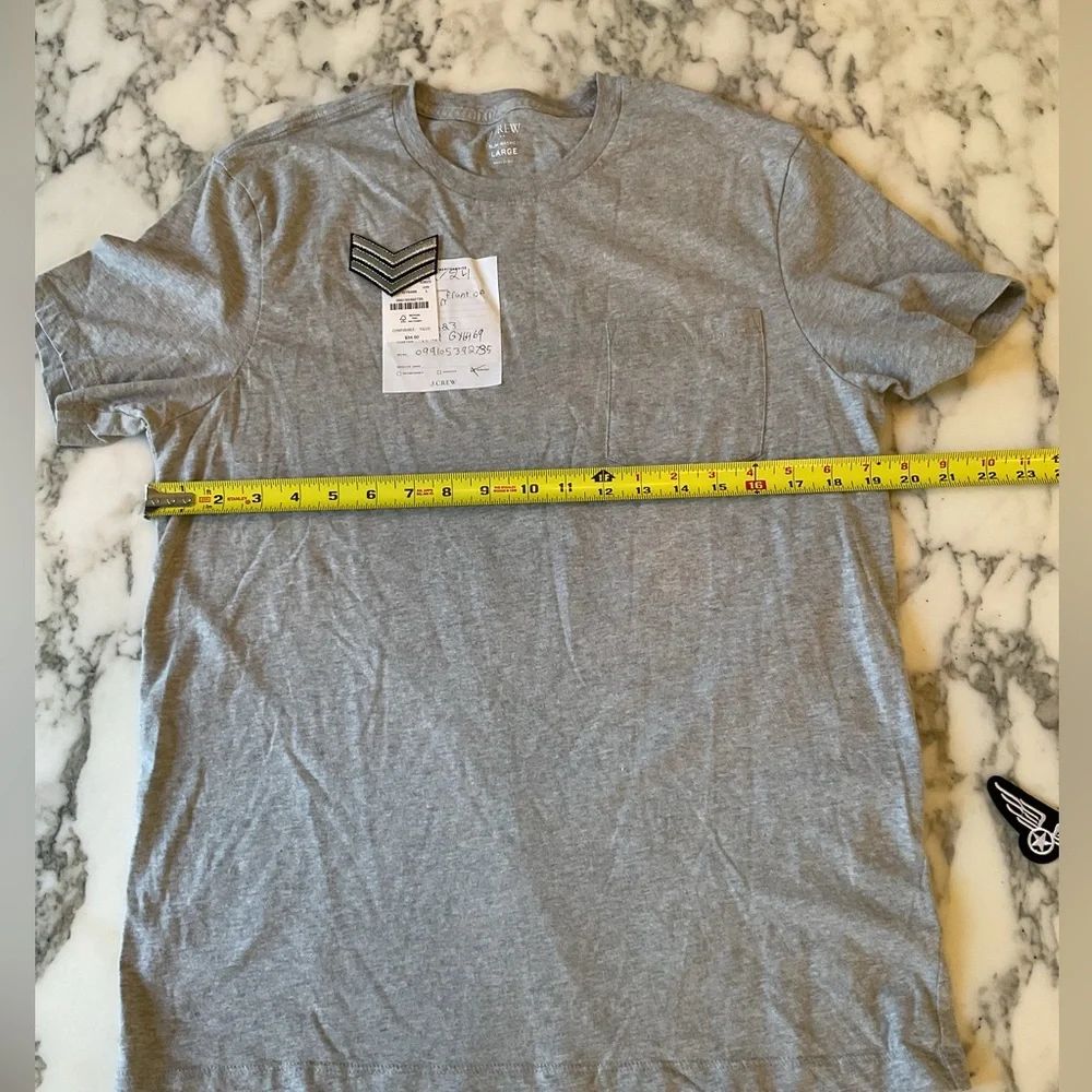 NWT J. Crew Slim Wash Jersey Grey Pocket Tee Sz L hole from sensor sew or patch